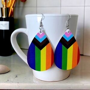 TEARDROP Dangle Rainbow Faux Leather Rainbow Pride Love Earrings